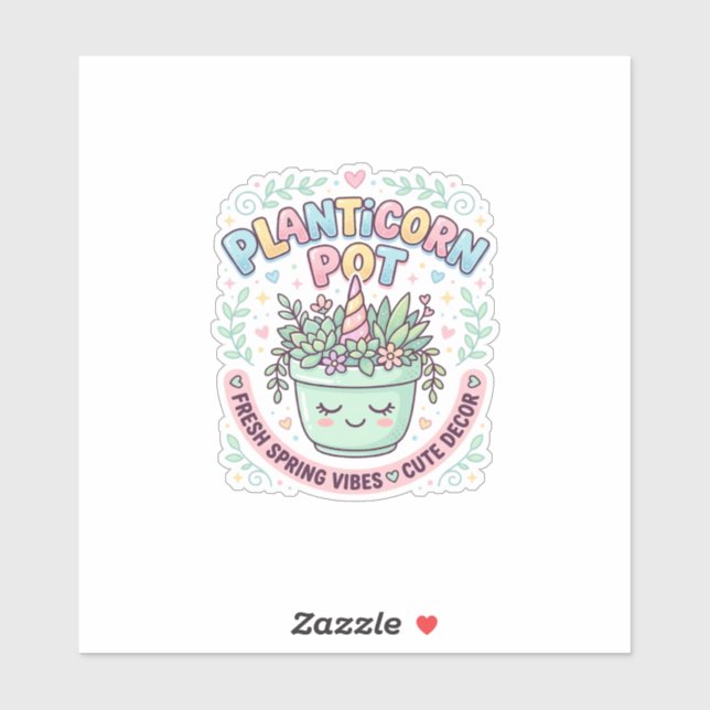 Unicorn Planticorn Pot Graphic Design Graphic Tee  Sticker (Sheet)