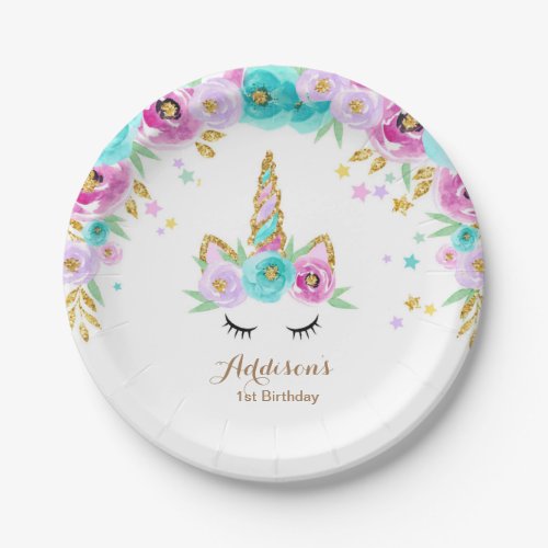 Unicorn plates with flowers for birthdays