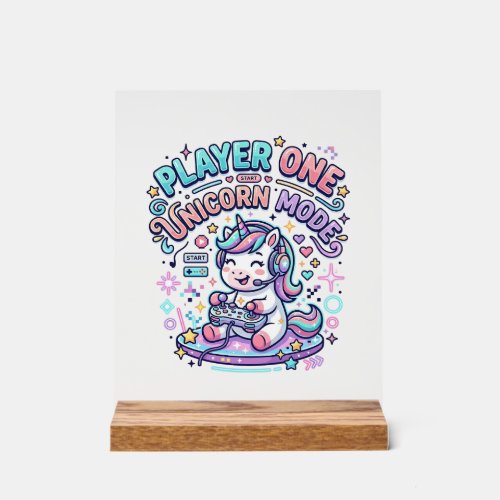 Unicorn Player One Unicorn Mode Retro Style Graphi Acrylic Sign
