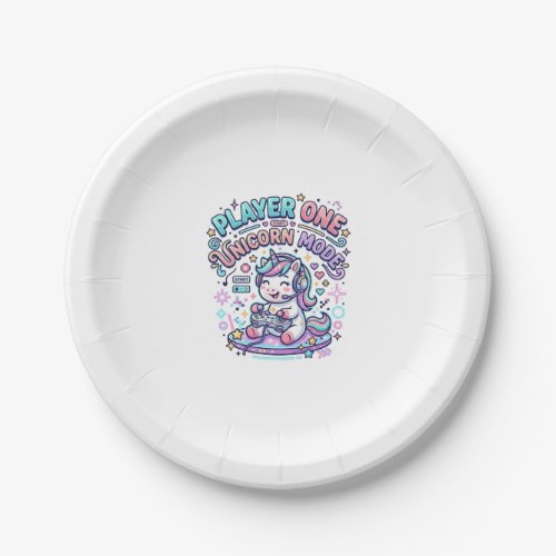 Unicorn Player One Unicorn Mode Retro Style Graphi Paper Plates
