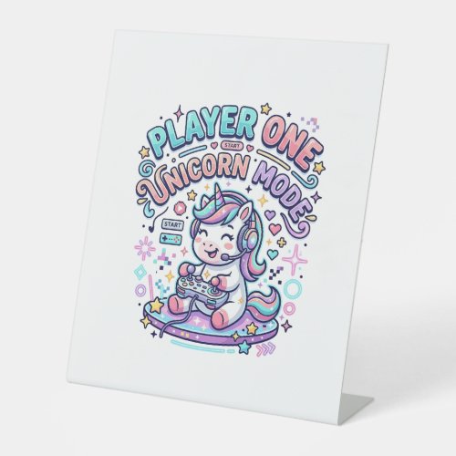 Unicorn Player One Unicorn Mode Retro Style Graphi Pedestal Sign