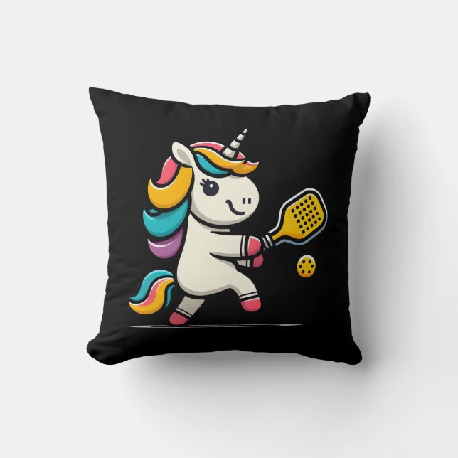 Unicorn Playing Pickleball Player Lover Kids Women Throw Pillow (Front)