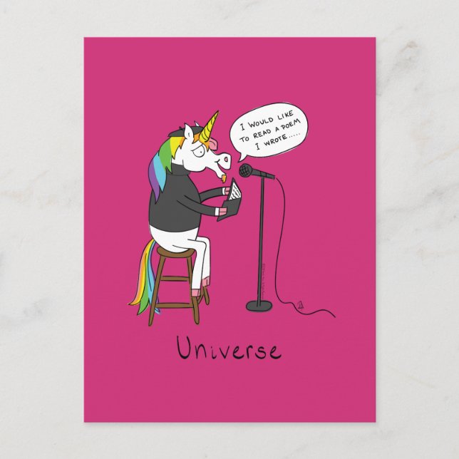 Unicorn Poet Cute Cartoon Postcard (Front)