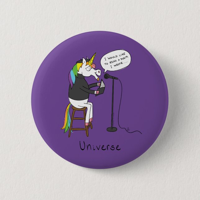 Unicorn Poetry Funny Cute Cartoon Button (Front)