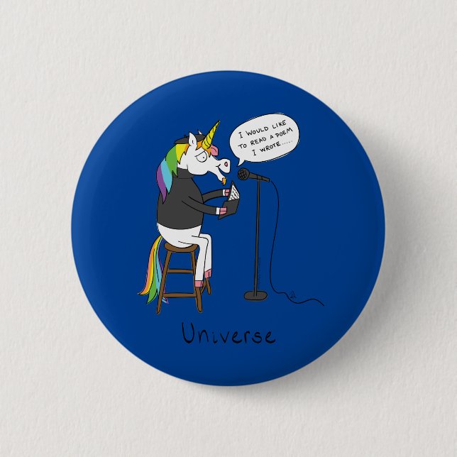 Unicorn Poetry Funny Cute Cartoon Button (Front)