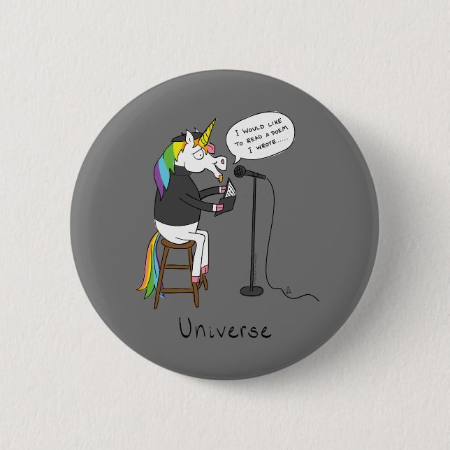 Unicorn Poetry Funny Cute Cartoon Button (Front)