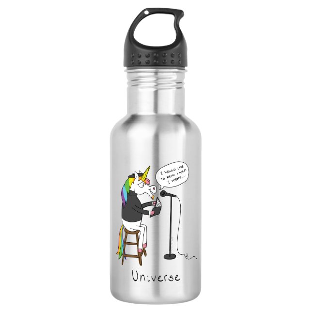 Unicorn Poetry Poet Funny Stainless Steel Water Bottle (Front)