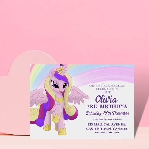 Unicorn  Pony Birthday Rainbow 3rd Invitation
