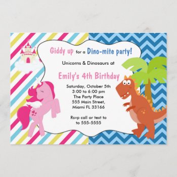 Unicorn Pony Dinosaur Invitation Birthday Party by pinkthecatdesign at Zazzle