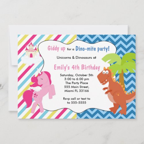 Unicorn Pony Dinosaur Invitation Birthday Party