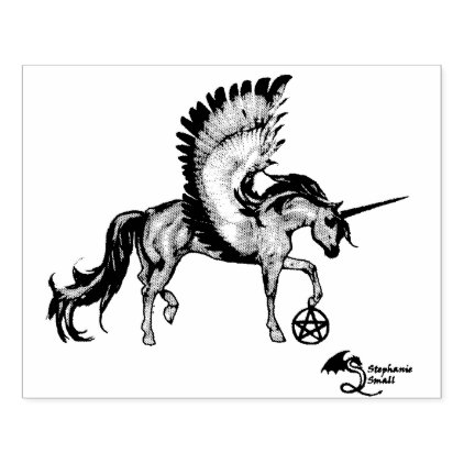Unicorn Pony Pentagram Wicca Pagan Yin Yang Spiral Rubber Stamp