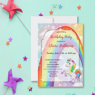 Unicorn Pony Rainbow Girl Birthday Party Invite