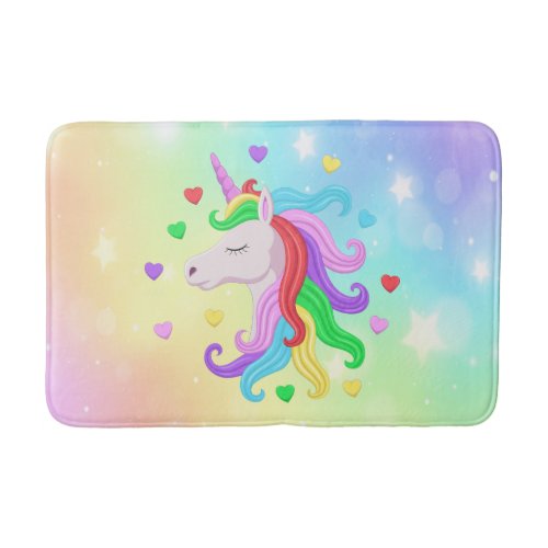 Unicorn Pony Rainbow Stars Pastel Girly Magical Bath Mat
