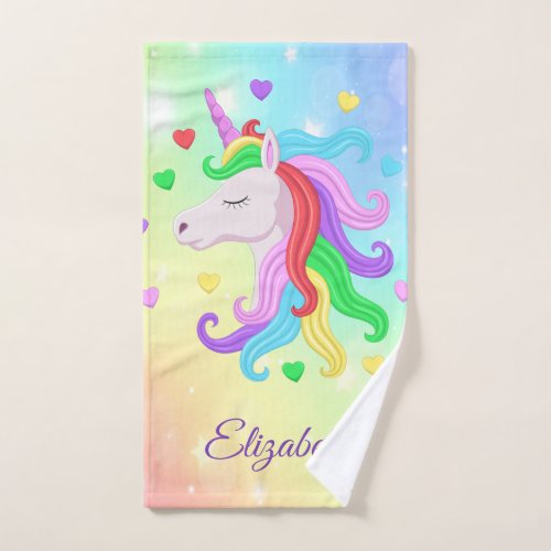 Unicorn Pony Rainbow Stars Pastel Girly Magical Bath Towel Set