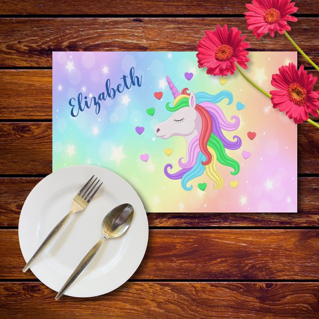 Unicorn Pony Rainbow Stars Pastel Girly Magical Placemat (Creator Uploaded)