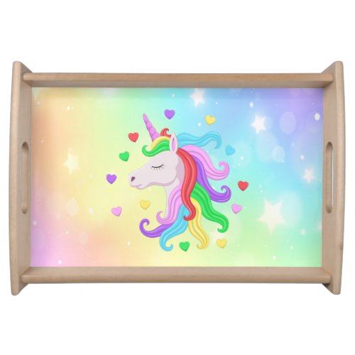 Unicorn Pony Rainbow Stars Pastel Girly Magical Serving Tray