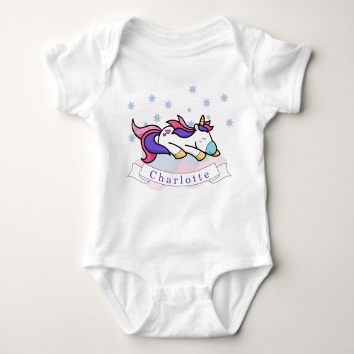 Unicorn Pony Stars Clouds Girly Name Baby Bodysuit