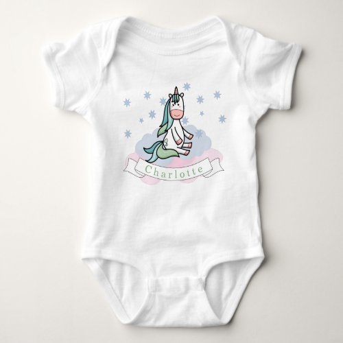 Unicorn Pony Stars Clouds Girly Name Baby Bodysuit