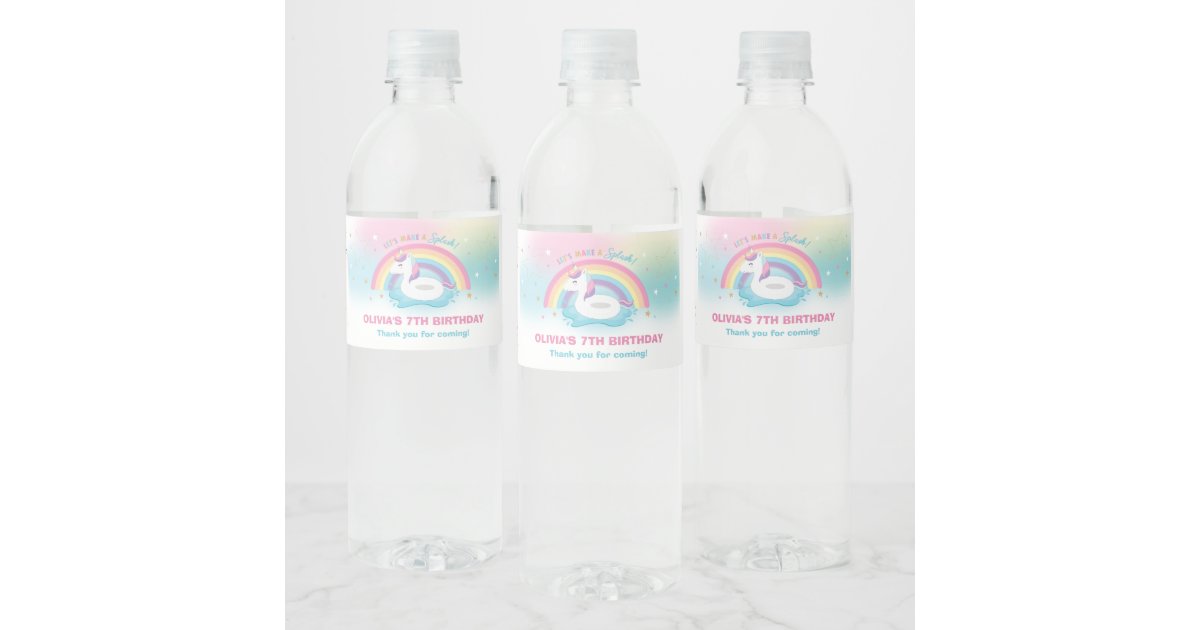 Unicorn Pool Birthday Party Rainbow Unicorn Drink Water Bottle