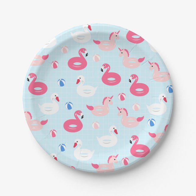 Unicorn Pool Float Paper Plates (Front)