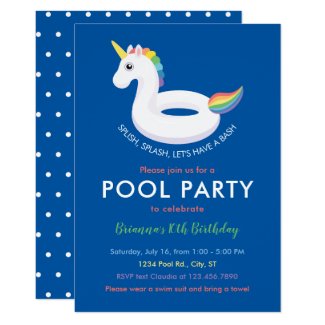 Unicorn Pool Float Pool Party Birthday Invitation