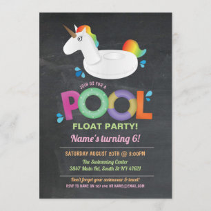 Unicorn Pool Party Birthday Beach Float Invites