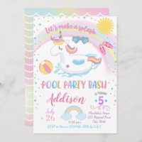 Unicorn Pool Party Birthday Invitation