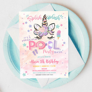 Unicorn Pool Party Birthday Invitation