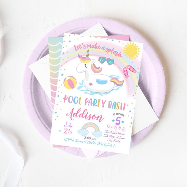 Unicorn Pool Party Birthday Invitation (Creator Uploaded)