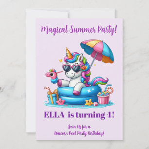 Unicorn Pool Party Birthday Invitation Girl 