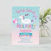 Unicorn Pool Party Birthday Invitation Pink Gold (Standing Front)