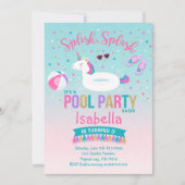 Unicorn Pool Party Birthday Invitation Pink Gold (Front)
