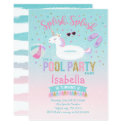 Unicorn Pool Party Birthday Invitation Pink Gold