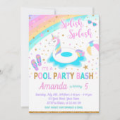 Unicorn Pool Party Birthday Invitation Pink & Gold (Front)