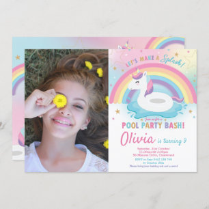 Unicorn Pool Party Birthday Unicorn Floatie Photo Invitation