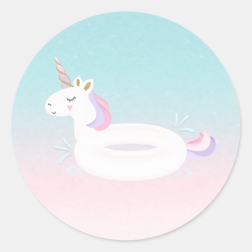Unicorn Pool Party Favor Tag Sticker Pool Party