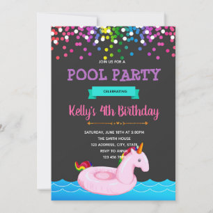 Unicorn pool party invitation