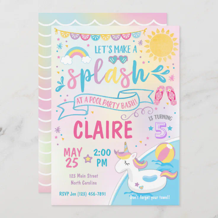 Unicorn Pool Party Invitation Pool Bash Birthday Invitation Zazzle