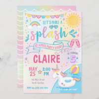 Unicorn Pool Party Invitation, Pool Bash Birthday Invitation