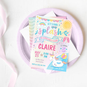 Unicorn Pool Party Invitation, Pool Bash Birthday Invitation