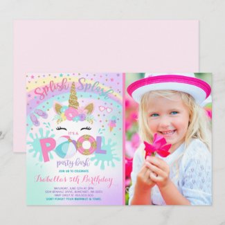 Unicorn Pool Party Invitation Pool Birthday Party