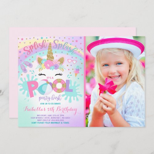 Unicorn Pool Party Invitation Pool Birthday Party