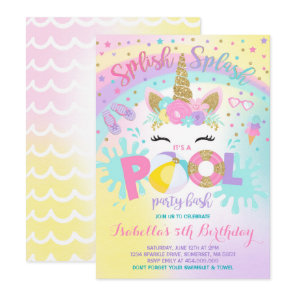 Unicorn Pool Party Invitation Pool Birthday Party