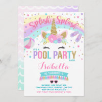 Unicorn Pool Party Invitation Pool Birthday Party