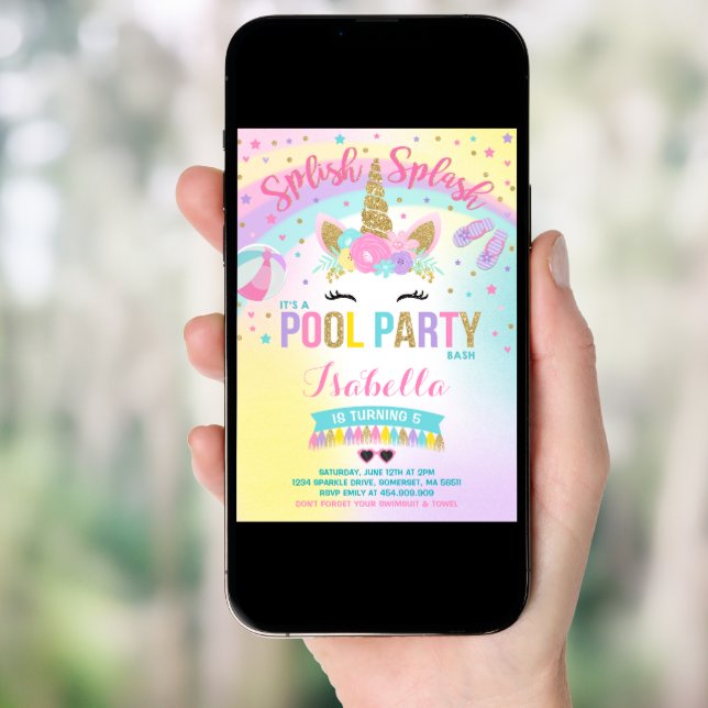 Unicorn Pool Party Invitation Pool Birthday Party (Front Digital)