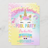 Unicorn Pool Party Invitation Pool Birthday Party