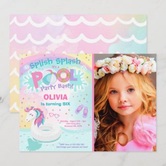 Unicorn Pool Party Invitation Pool Birthday Party
