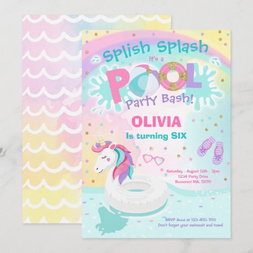 Unicorn Pool Party Invitation Pool Birthday Party
