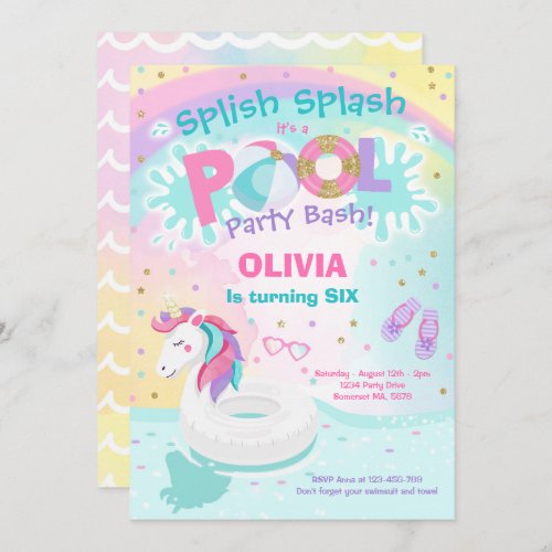 Unicorn Pool Party Invitation Pool Birthday Party