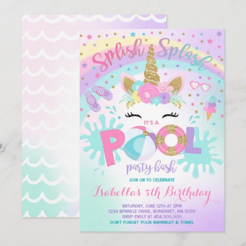 Unicorn Pool Party Invitation Pool Birthday Party
